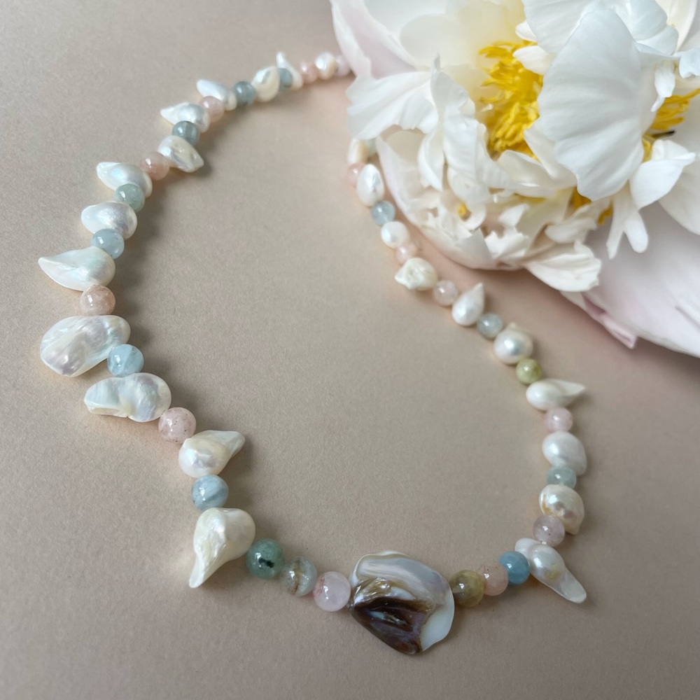 Fresh water pearl and morganite necklace